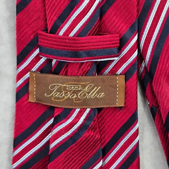 Tasso Elba Red Blue White Stripe Geometric Repp 100% Silk Men's Neck Tie NWOT - Picture 6 of 6